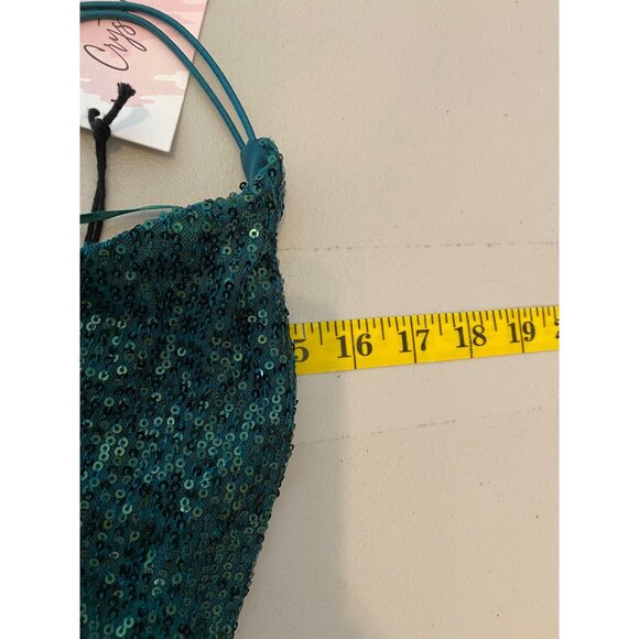 NWT Crystal Sky Green Sequin One-Shoulder Dress Spaghetti Strap Size 10 - Picture 7 of 12